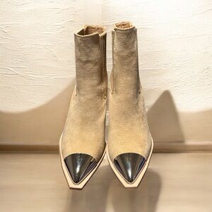 Azalea Wang Beige Ankle Boots with Silver Toe Cap